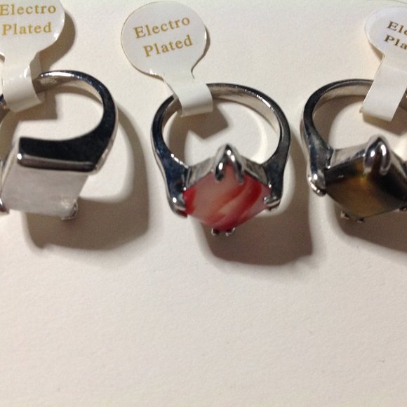 3 Vintage Silver Tone Electroplated Gemstone Rings Size 7 - Picture 3 of 4